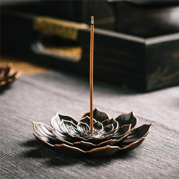 Brass Lotus Incense Burner Stick Holder with Ash Catcher for Home Yoga Meditatio - Picture 4 of 7